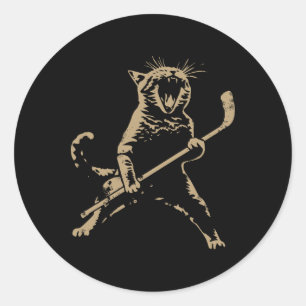 Katt som spelar ishockey för män kvinnor runt klistermärke