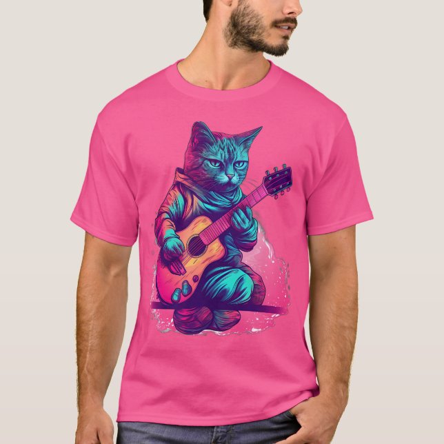Katt som spelar på akustiskt gitarr t shirt (Framsida)