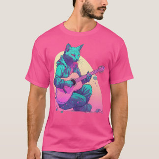 Katt som spelar på akustiskt gitarr t shirt