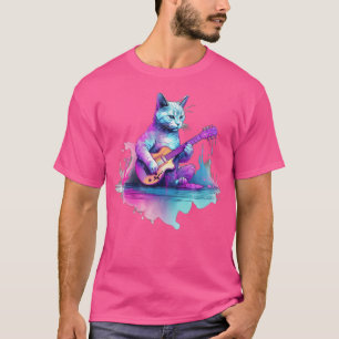 Katt som spelar på akustiskt gitarr t shirt