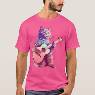 Katt som spelar på akustiskt gitarr t shirt