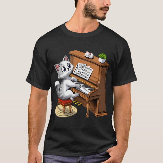 Katt som spelar piano t shirt (Framsida)