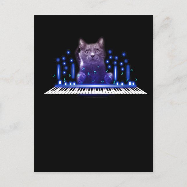 Katt som spelar piano tangentbord söt kattunge hus vykort (Framsida)