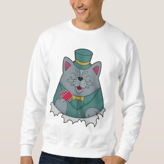Katt som spelar poker med poker kort lång ärmad tröja (Framsida)
