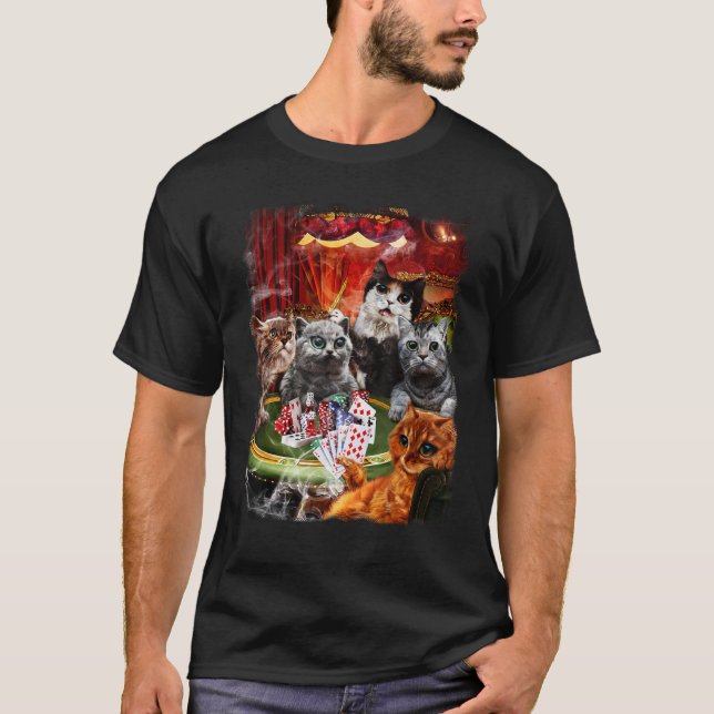 Katt som spelar Pokerkort T Shirt (Framsida)