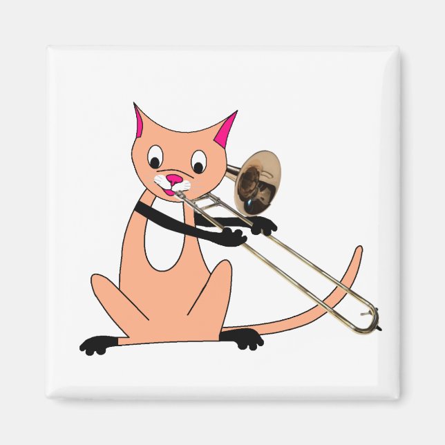 Katt som spelar trombone magnet (Framsidan)