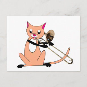 Katt som spelar trombone vykort