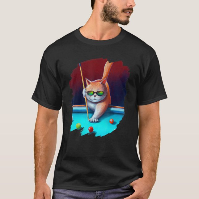 Katt som spelar upp Bassäng-miljarder i stora Cool T Shirt (Framsida)