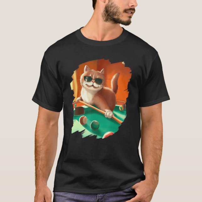 Katt som spelar upp Bassäng-miljarder i stora Cool T Shirt (Framsida)