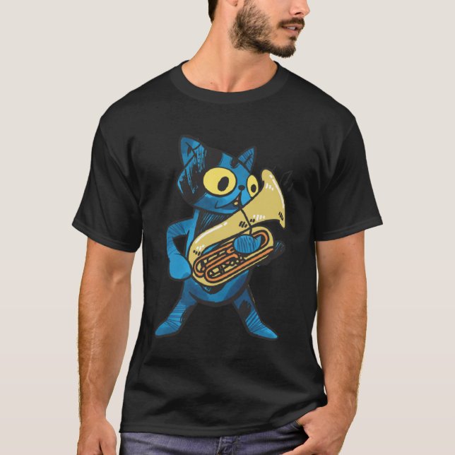 Katt som spelar upp Euphonium-brödinstrument T Shirt (Framsida)