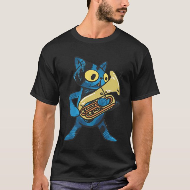 Katt som spelar upp Euphonium-brödinstrument T Shirt (Framsida)