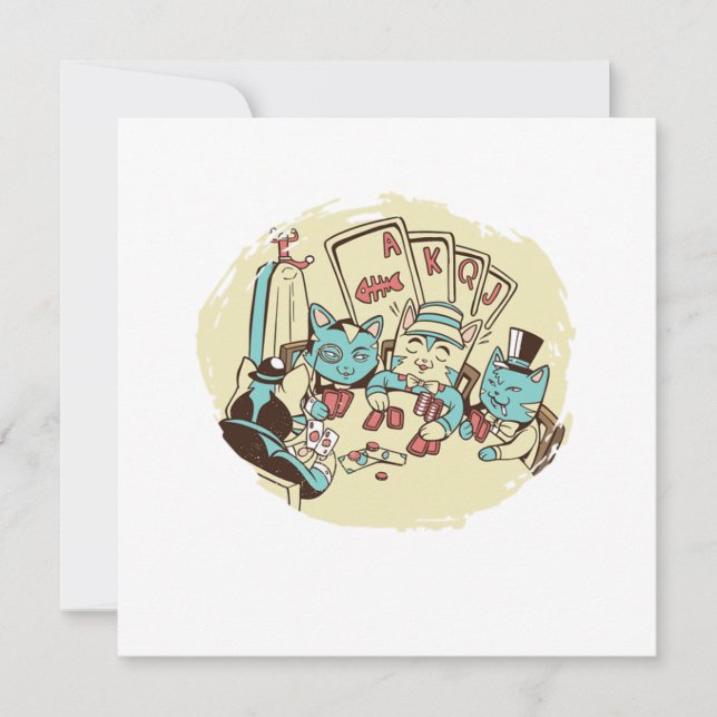 Katt som spelar upp Poker-kort Casino Gambling Gif Inbjudningar (Framsida)