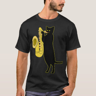 Katt som spelar upp saxofonCool Vind Instrument T Shirt