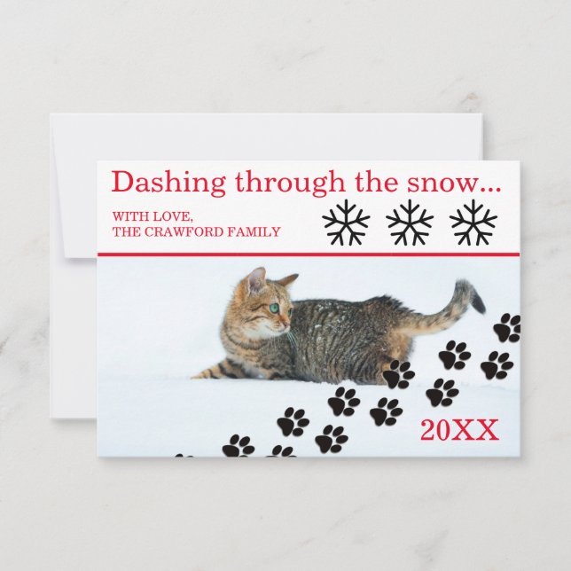 Katt som störtar genom snön - 3x5 julkort inbjudningar (Framsida)