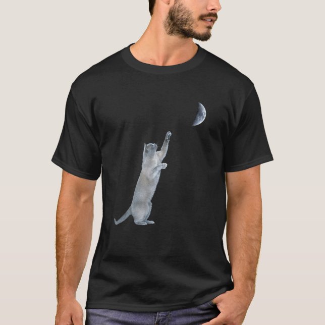 Katt som sträcker sig efter månen  Söt kvinnors ka T Shirt (Framsida)