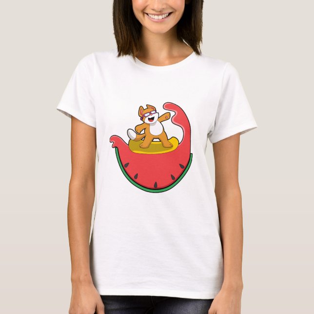 Katt som surfare med vattenmelon t shirt (Framsida)