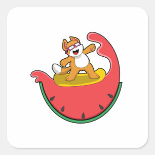 Katt som Surfer med Watermelon Fyrkantigt Klistermärke