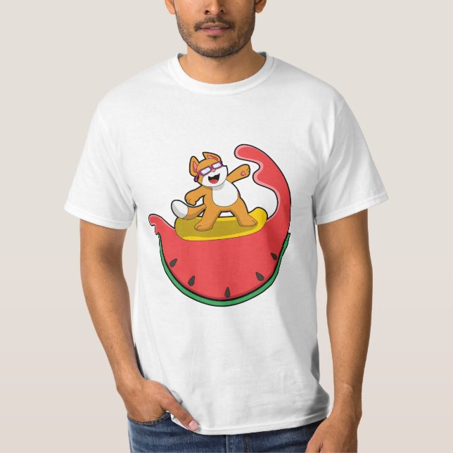 Katt som Surfer med Watermelon T Shirt (Framsida)