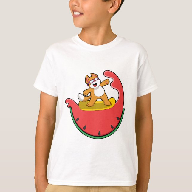 Katt som Surfer med Watermelon T Shirt (Framsida)