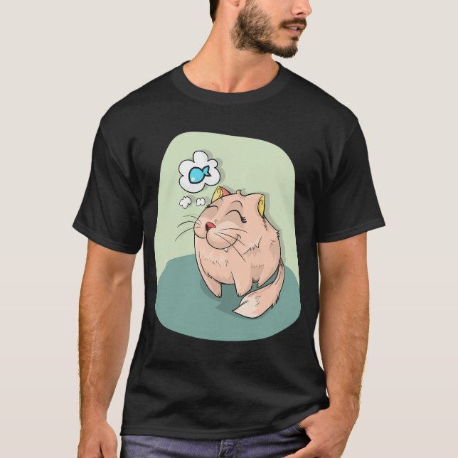 Katt som tänker på fisk t shirt (Framsida)