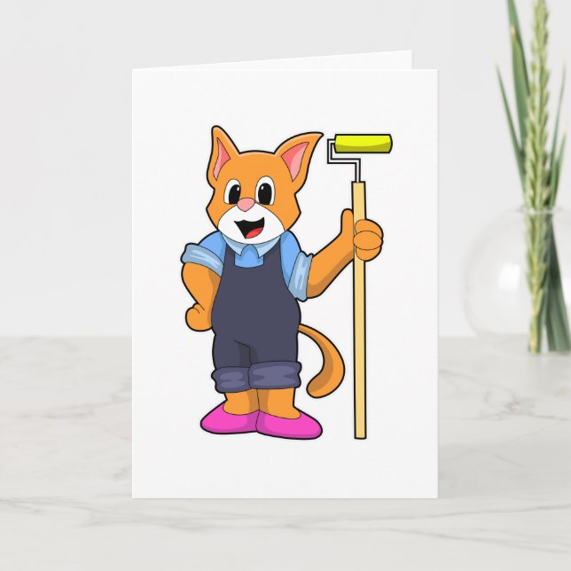 Katt som tapetserar med tryckrulle kort (Framsida)