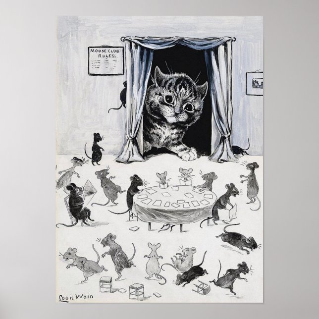 Katt som tittar in i Musrike, Louis Wain Poster (Framsidan)