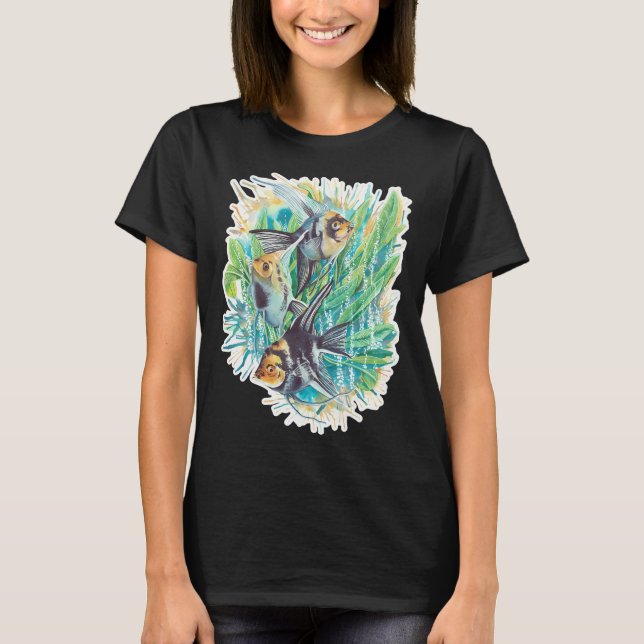 Katt som tittar på fisk t shirt (Framsida)
