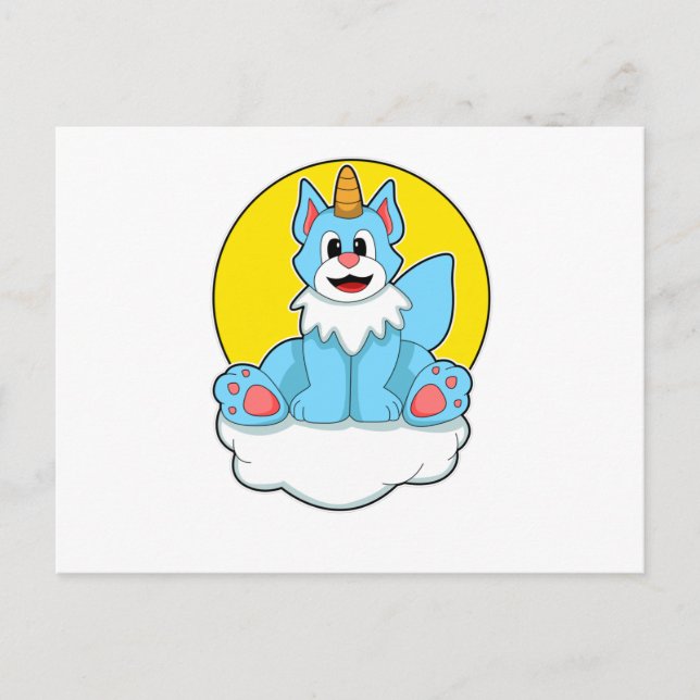 Katt som Unicorn på moln och Sol Vykort (Framsida)
