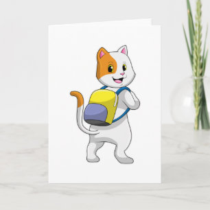 Katt som vandrare med ryggsäck kort