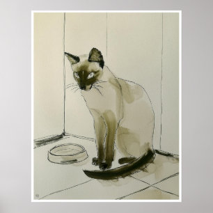 Katt som väntar på middagen Teckning - Art-utskrif Poster