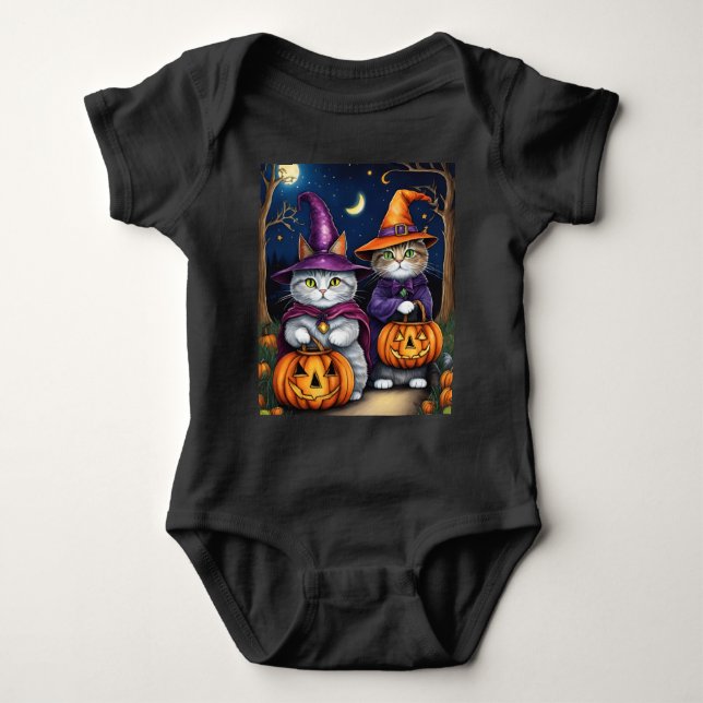 Katt som vitches Cute Halloween T Shirt (Framsida)