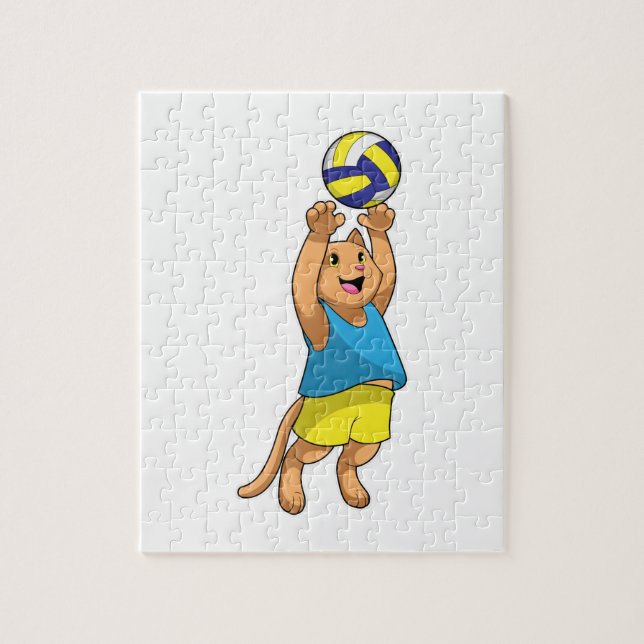 Katt som Volleyball-spelare med Volleyball Pussel (Vertikal)