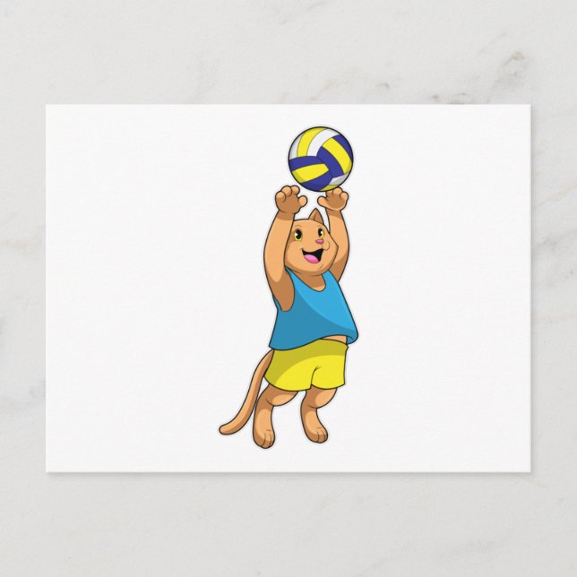 Katt som volleybollspelare med volleyboll vykort (Framsida)