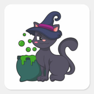 Katt som Witch med Cauldron Fyrkantigt Klistermärke