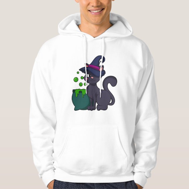 Katt som Witch med Cauldron Hoodie (Framsida)
