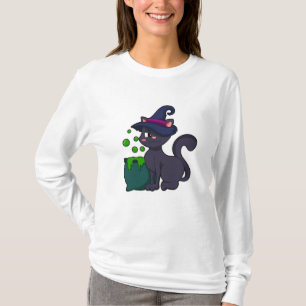 Katt som Witch med Cauldron T Shirt