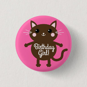 Katt Söt Kisse Färgglad 1-års Födelsedagsfest Tema Knapp