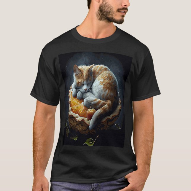 Katt sover äppelpaj t shirt (Framsida)