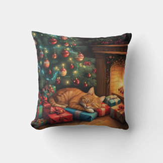 Katt sover fredligt under Julgran Kudde