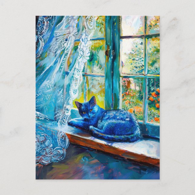 Katt sover på fönsterbräda vykort (Framsida)