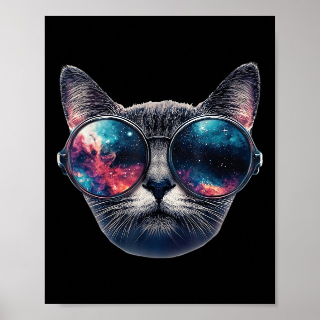 Katt Space Gles Sungles Universe Meme Funny Graphi Poster (Framsidan)