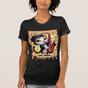 Katt spela Jazz-musik på saxofon T Shirt