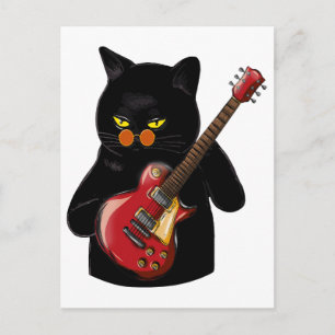 Katt spelar akustisk gitarr Cool Musiker Gitarrist Vykort