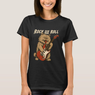 Katt spelar cool gitarr rolig rock luddig katt t shirt