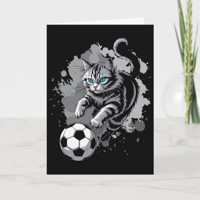 Katt spelar fotboll  kort (Framsida)