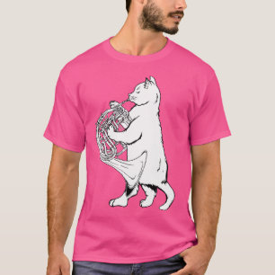 Katt spelar fransk horn Cool musiker Orkester T Shirt