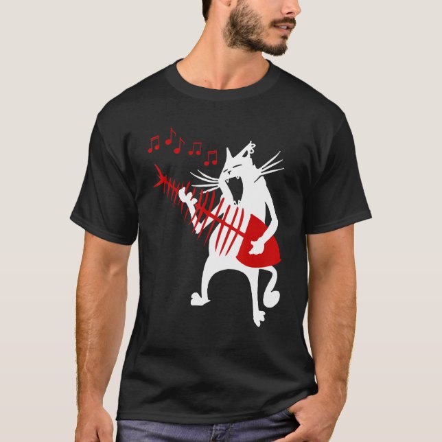 Katt spelar gitarrmusik Rock Roll jul T Shirt (Framsida)