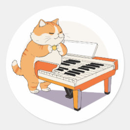 Katt spelar Piano Runt Klistermärke