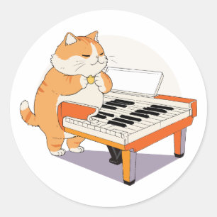 Katt Spelar Piano Runt Klistermärke