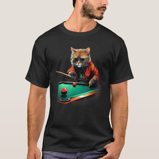 Katt spelar pool biljard Coola roliga katter T Shirt (Framsida)